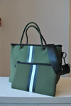 OLIVE GREEN MINI TOTE WITH A BLACK WHITE STRIPE