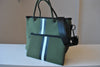 OLIVE GREEN MINI TOTE WITH A BLACK WHITE STRIPE