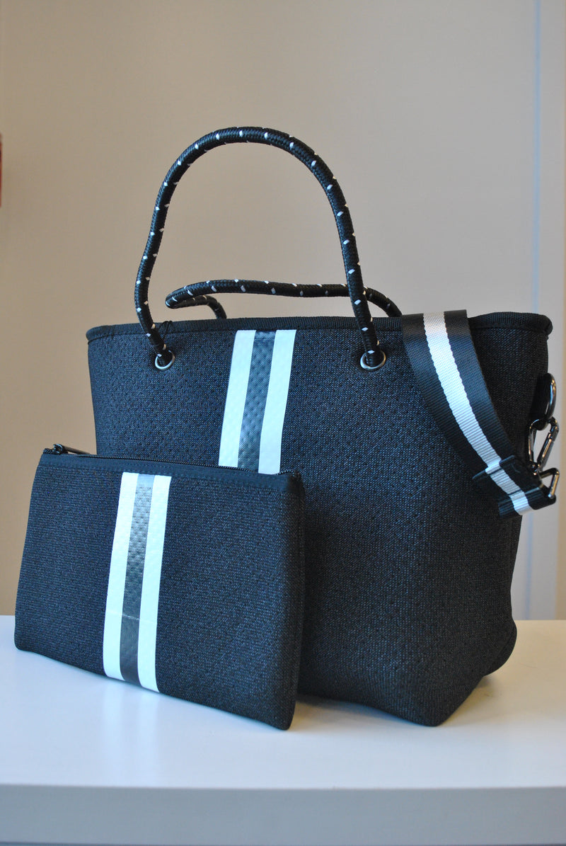 BLACK AND WHITE HANDBAG WITH CROSSBODY THICK STRAP