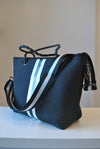 BLACK AND WHITE HANDBAG WITH CROSSBODY THICK STRAP
