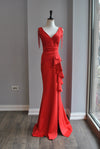 RED LONG EVENING DRESS WITH CRYSTALS