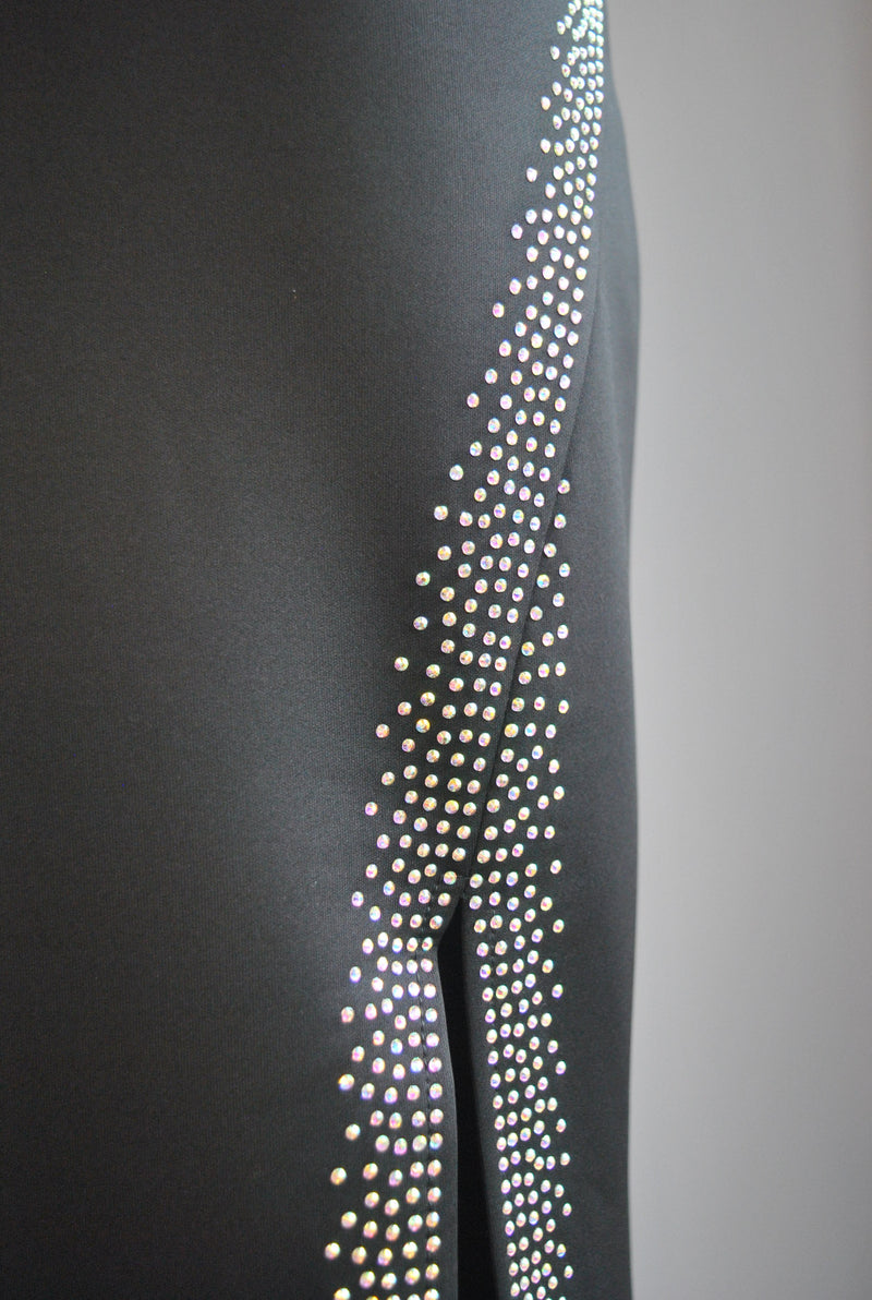 BLACK EVENING GOWN WITH GOLD STUDS