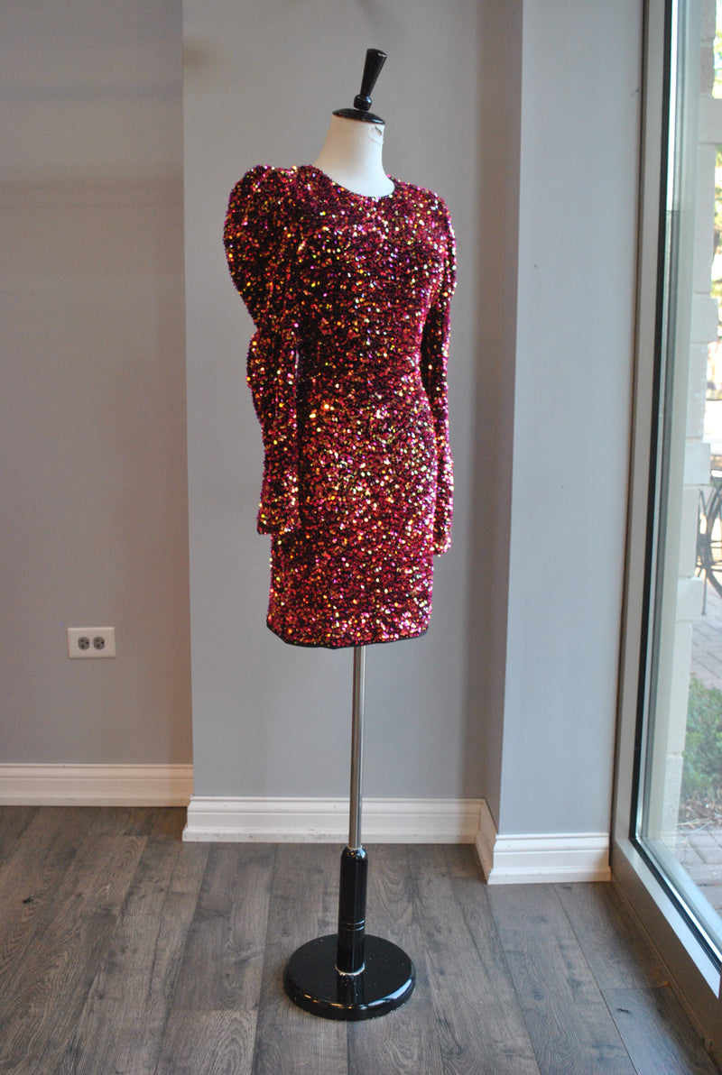 RED MULTI SEQUINS MINI PARTY DRESS