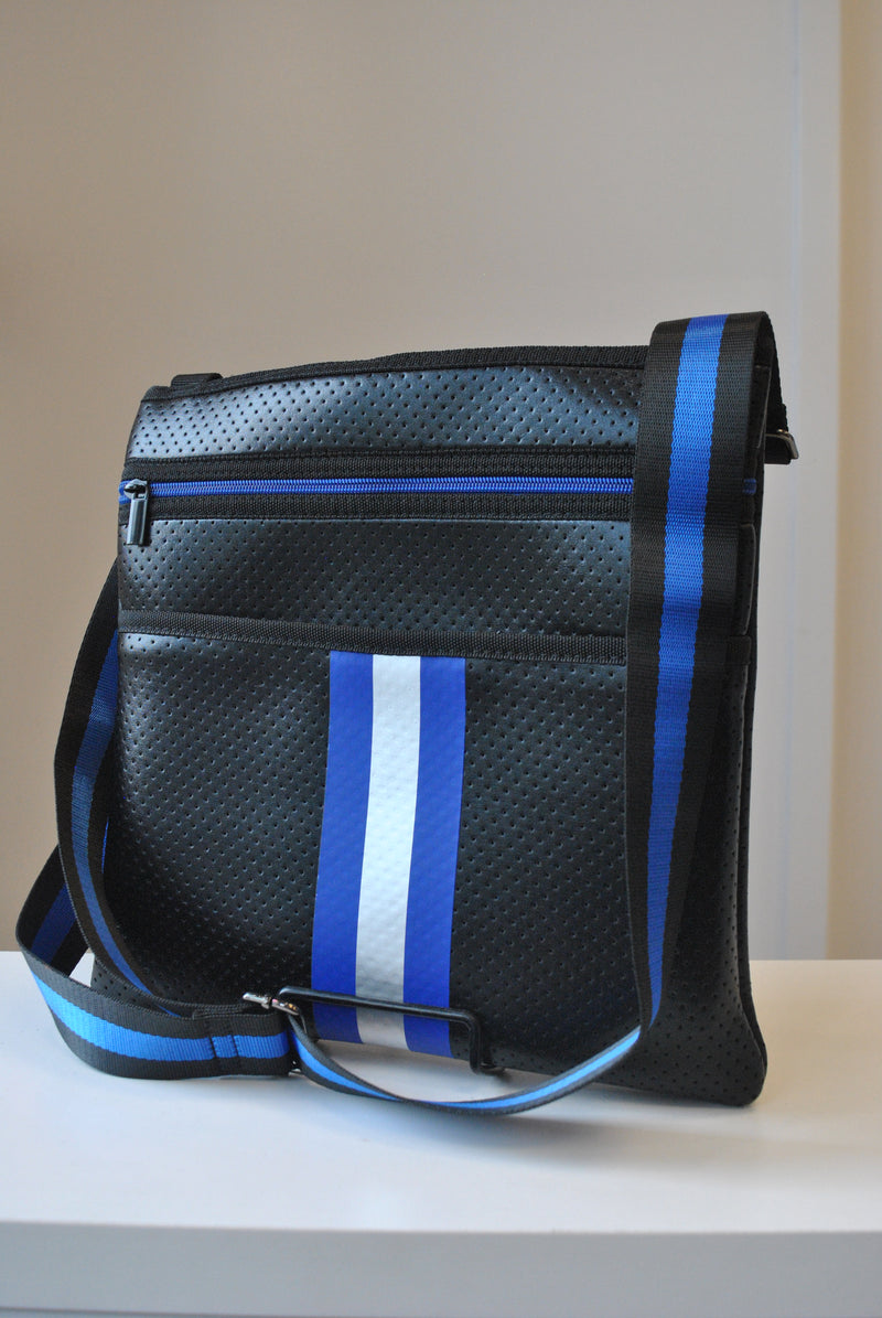 BLACK AND BLUE CROSSBODY HANDBAG
