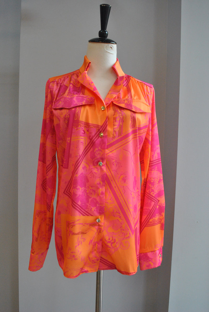 ORANGE AND PINK MULTI SILKY BLOUSE