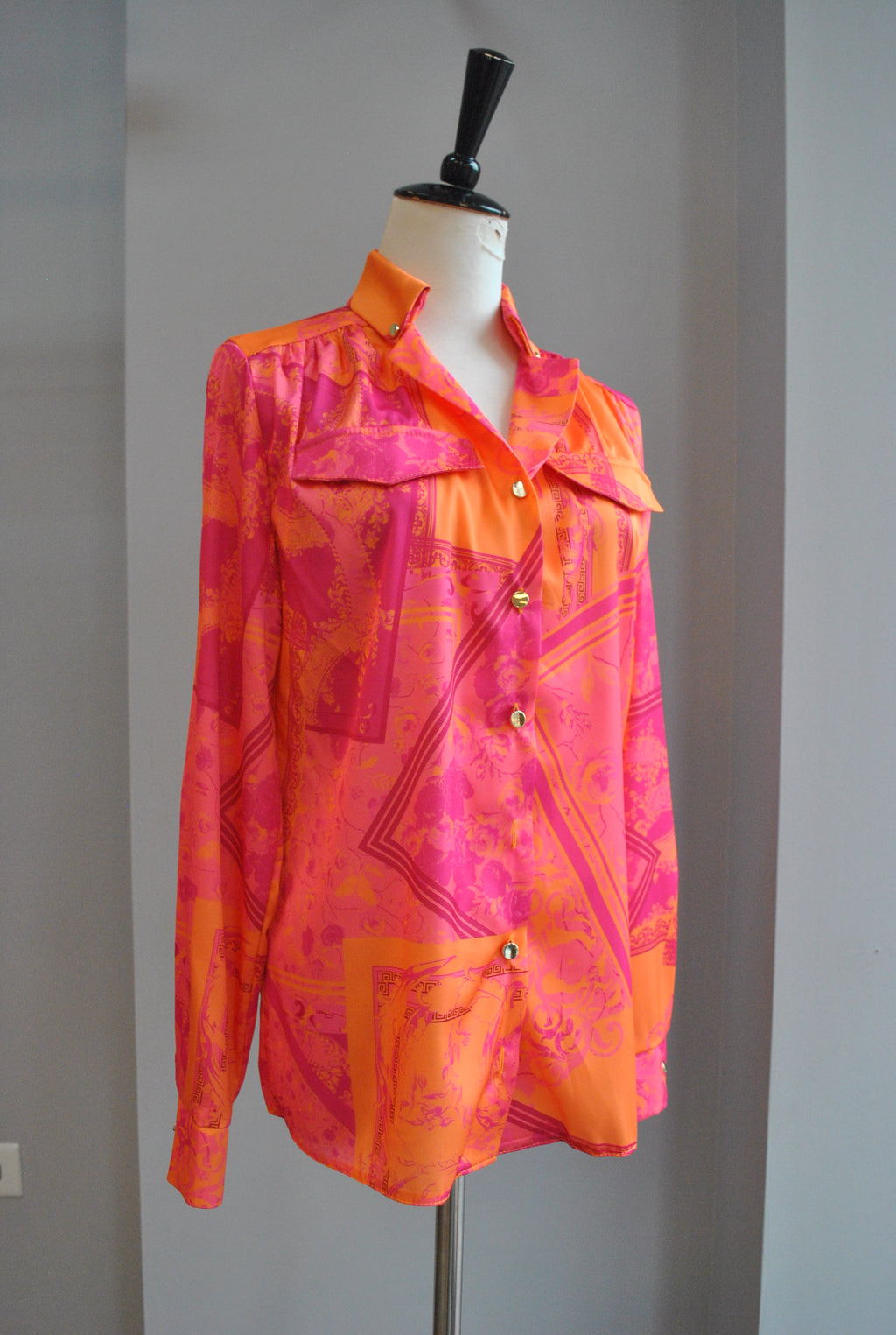 ORANGE AND PINK MULTI SILKY BLOUSE