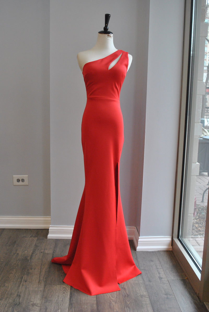 RED LONG EVENING ASYMMETRIC GOWN