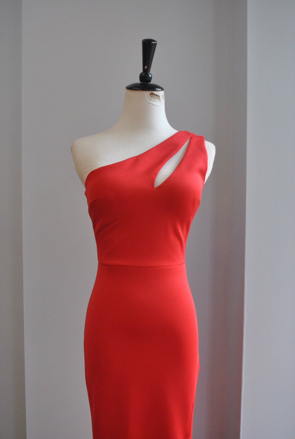 RED LONG EVENING ASYMMETRIC GOWN