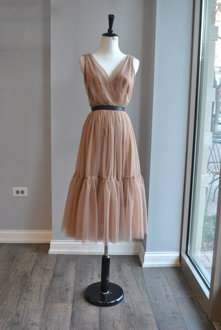BLUSH PINK HIGH AND LOW DRESS WITH CRYSTAL BELT