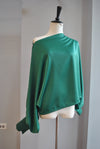 EMERALD GREEN SILKY SET OF ASYMMETRIC SKIRT AND DOLMAN STYLE TOP