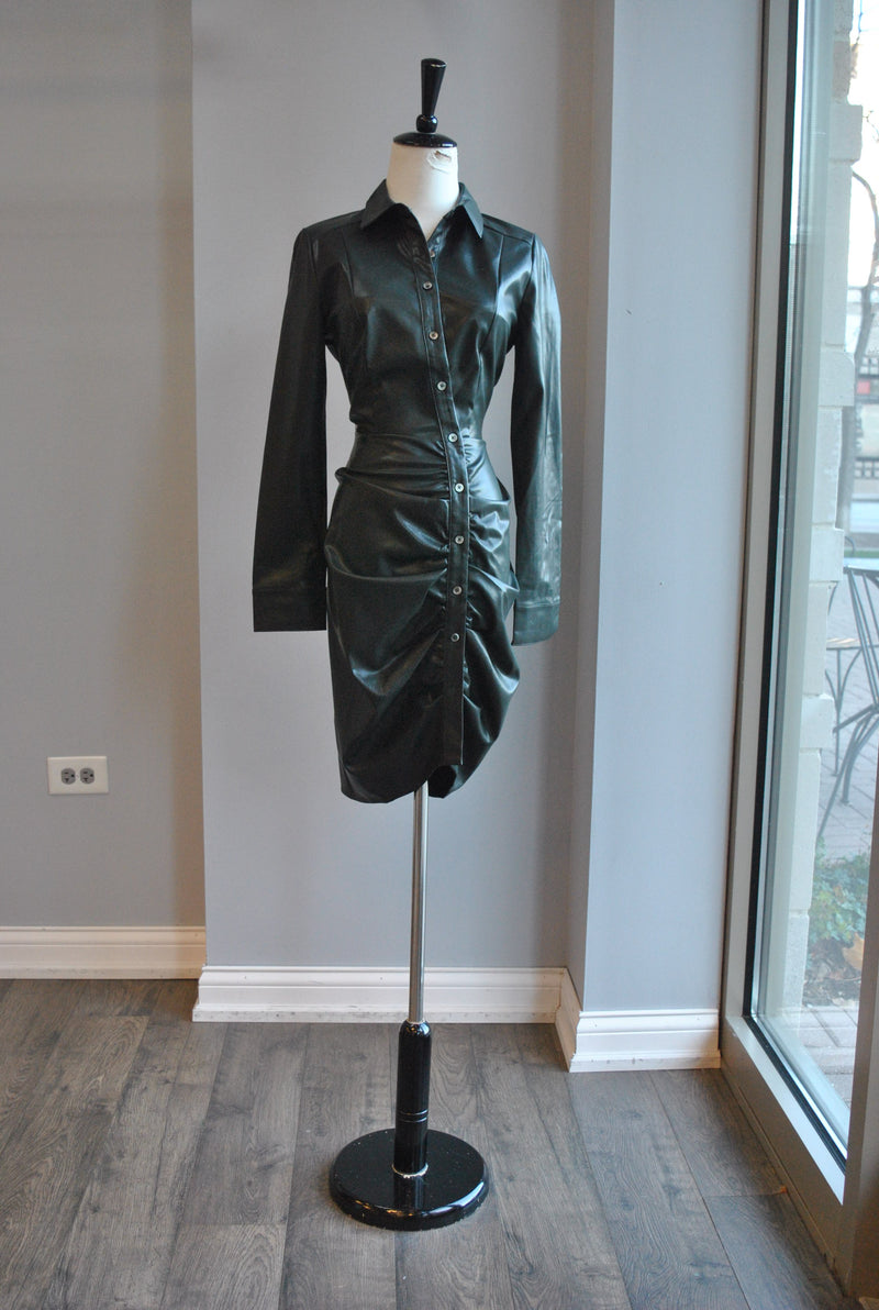 FOREST GREEN PEEK A BOO FAUX LEATHER DRESS