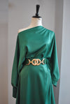 EMERALD GREEN SILKY SET OF ASYMMETRIC SKIRT AND DOLMAN STYLE TOP