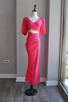 FUCHSIA PINK SET OF HIGH WAISTED PANTS AND CROPPED TOP
