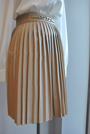 CLEARANCE - CAPPUCCINO FAUX LEATHER PLEATED SKIRT