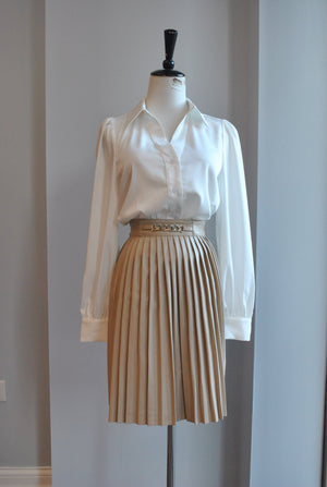 CLEARANCE - CAPPUCCINO FAUX LEATHER PLEATED SKIRT