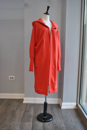 ORANGE OPEN SWEATSHIRT COAT WITH A HOODIE