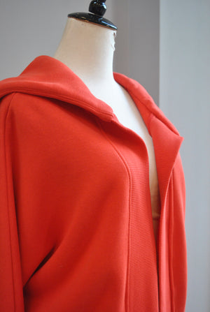 ORANGE OPEN SWEATSHIRT COAT WITH A HOODIE