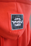 ORANGE OPEN SWEATSHIRT COAT WITH A HOODIE