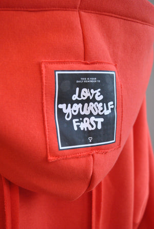 ORANGE OPEN SWEATSHIRT COAT WITH A HOODIE