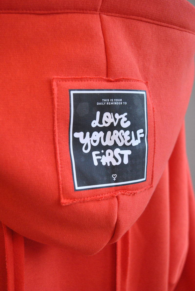 ORANGE OPEN SWEATSHIRT COAT WITH A HOODIE