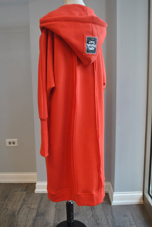 ORANGE OPEN SWEATSHIRT COAT WITH A HOODIE