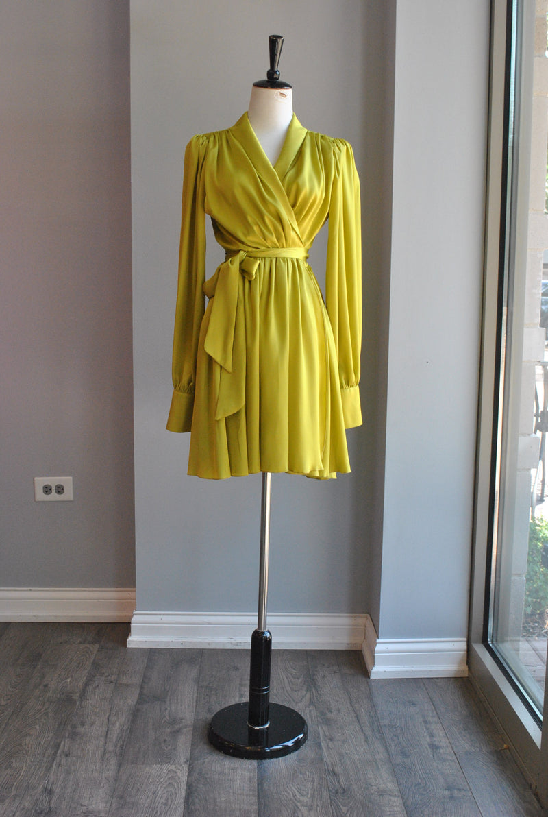 LIME GREEN FIT AND FLAIR MINI DRESS WITH SIDE POCKETS