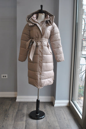 SAND COLOR PUFFY WINTE LONG COAT WITH A HOODIE