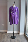 PURPLE FIT AND FLAIR WRAP DRESS WITH SIDE POCKETS
