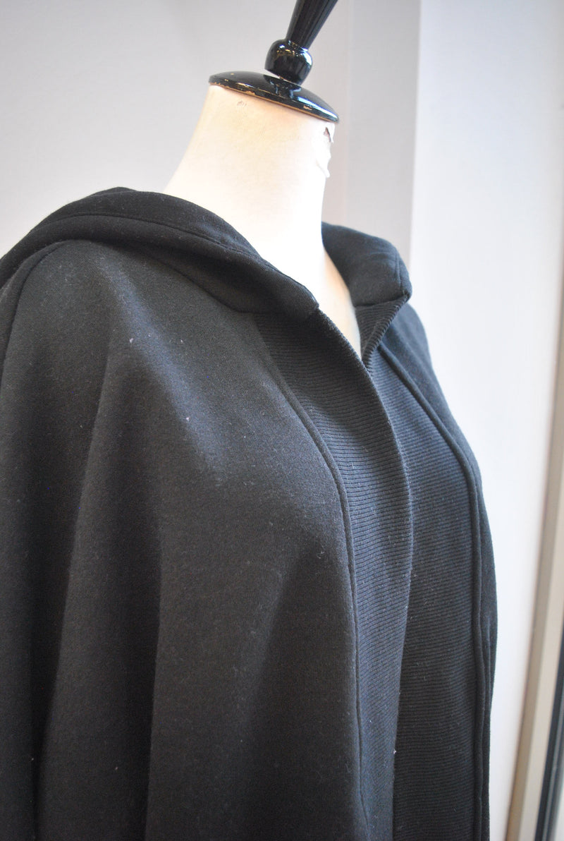BLACK OPEN STYLE SWEATSHIRT WITH A HOODIE
