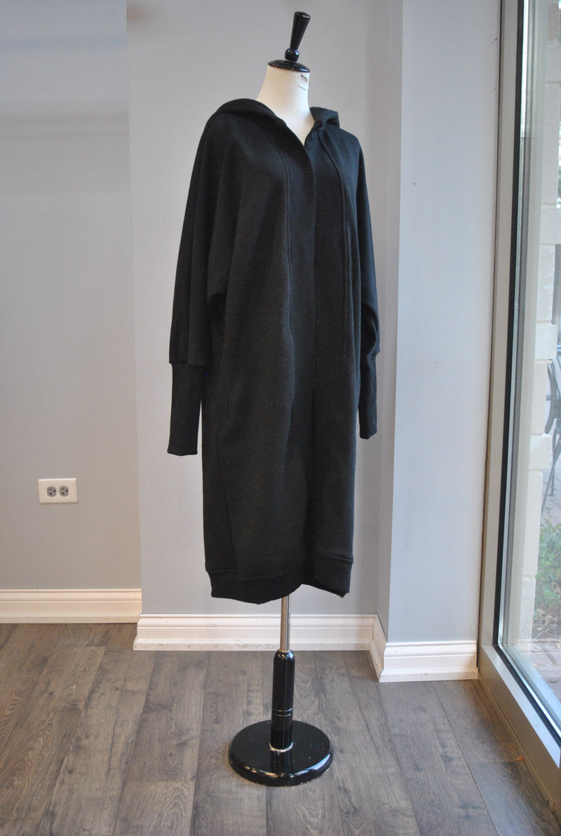 BLACK OPEN STYLE SWEATSHIRT WITH A HOODIE