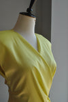 YELLOW SILKY MIDI DRESS WITH FRONT RUSHING