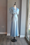 LIGHT BLUE SILKY MIDI DRESS WITH STATEMENT SLEEVES