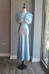 LIGHT BLUE SILKY MIDI DRESS WITH STATEMENT SLEEVES