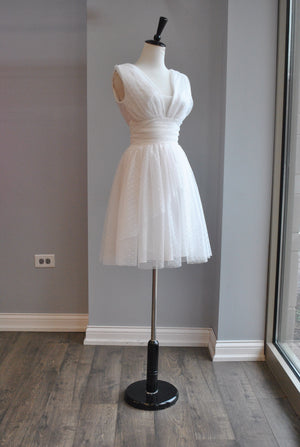 WHITE MESH FIT AND FLAIR DRESS