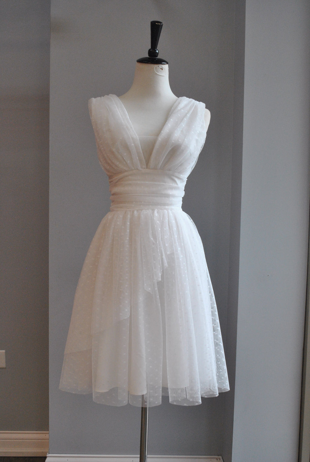 WHITE MESH FIT AND FLAIR DRESS