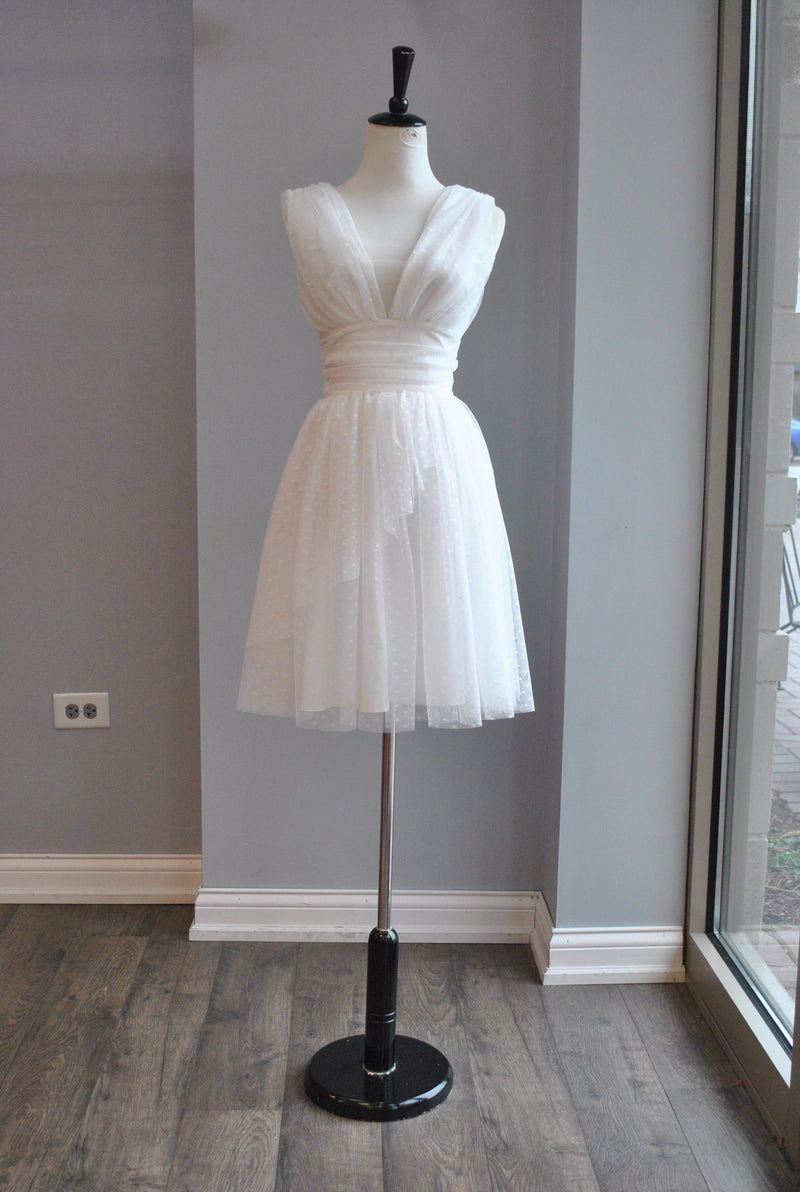 WHITE MESH FIT AND FLAIR DRESS