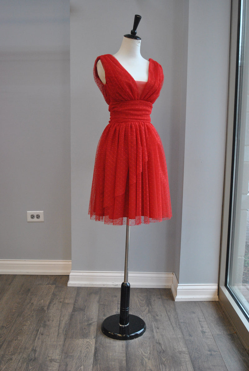 CLEARANCE - RED MESH FIT AND FLAIR DRESS