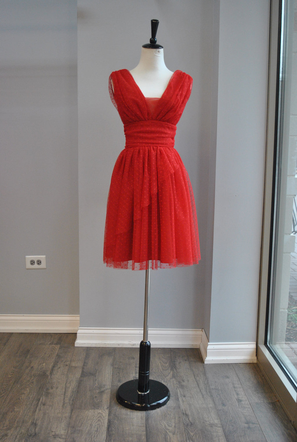 CLEARANCE - RED MESH FIT AND FLAIR DRESS