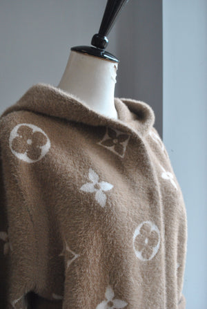 TAUPE ALPAKA COAT WITH A HOODIE