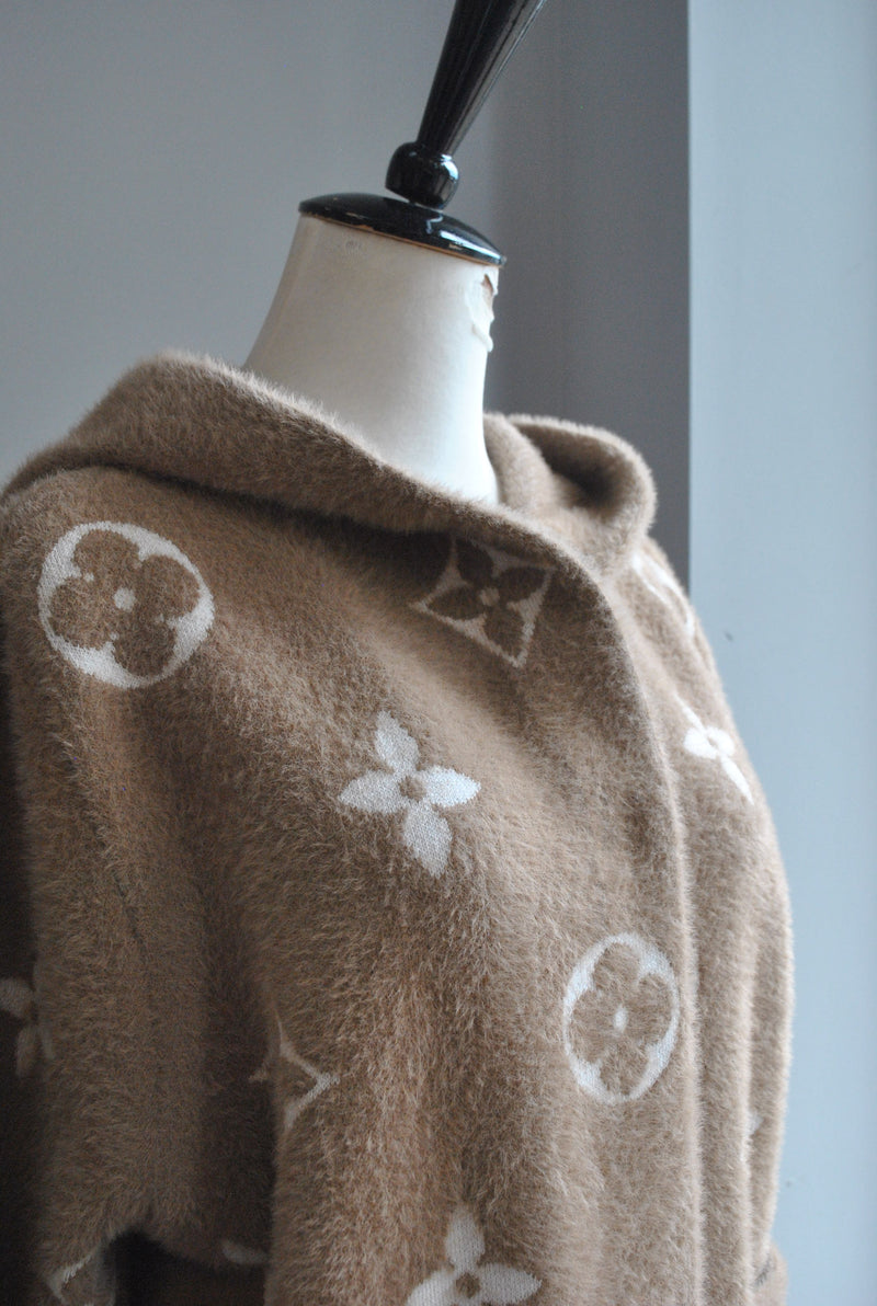 TAUPE ALPAKA COAT WITH A HOODIE
