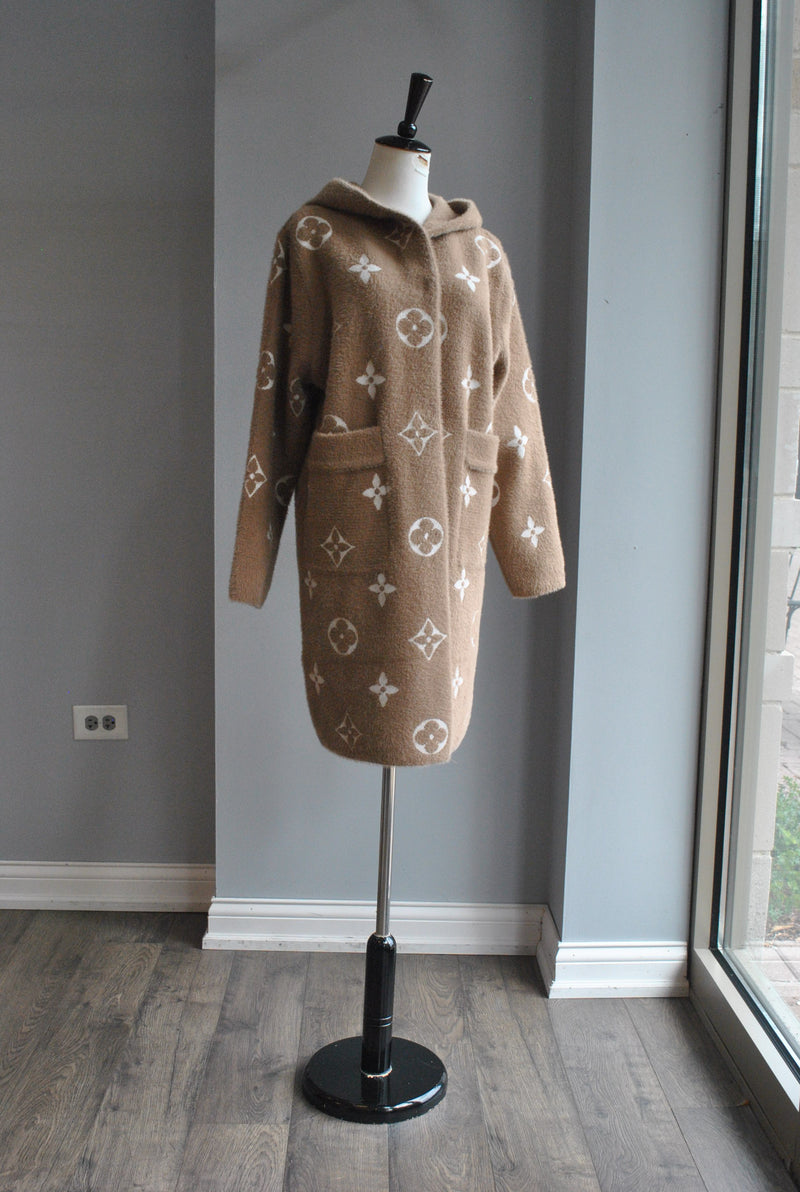 TAUPE ALPAKA COAT WITH A HOODIE