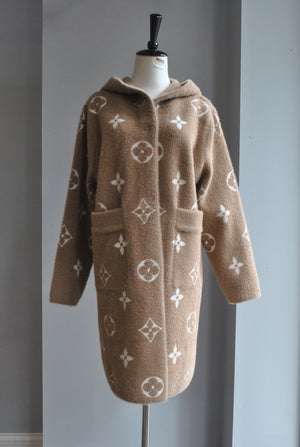 TAUPE ALPAKA COAT WITH A HOODIE