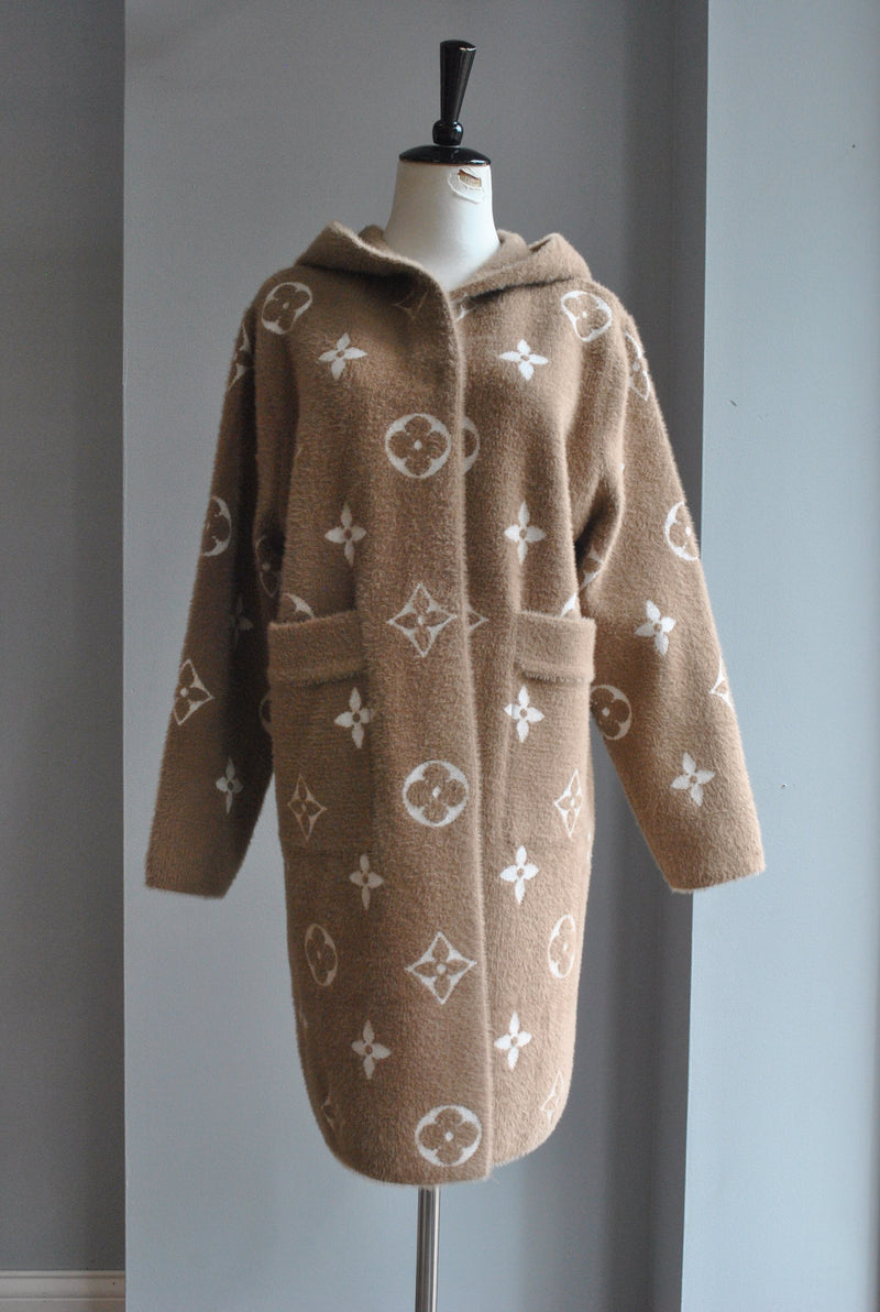 TAUPE ALPAKA COAT WITH A HOODIE