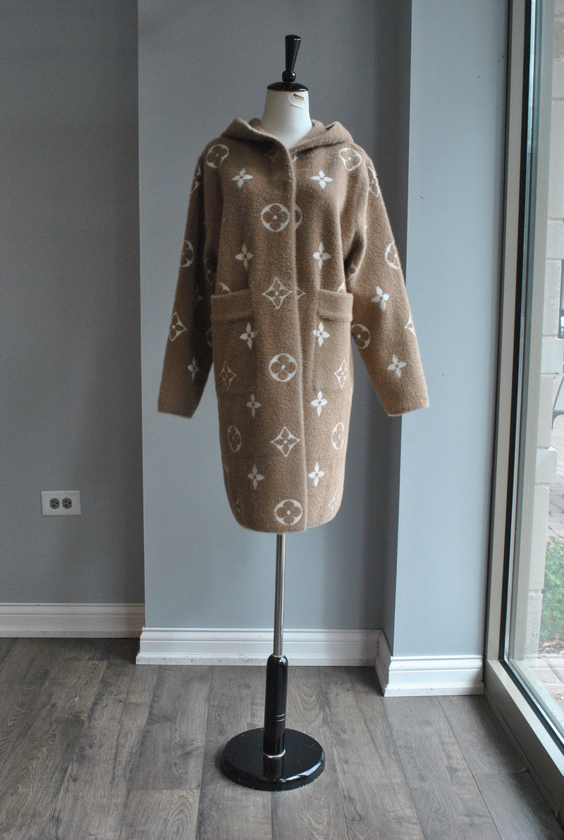 TAUPE ALPAKA COAT WITH A HOODIE