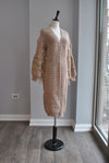 BEIGE OPEN STYLE CARDIGAN SWEATER WITH FRINGE