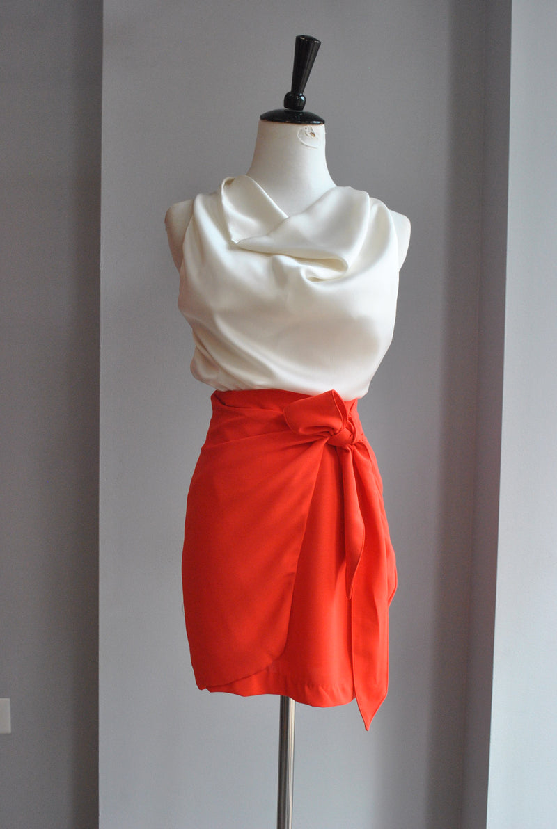 ORANGE MINI SKIRT WITH SIDE TIE