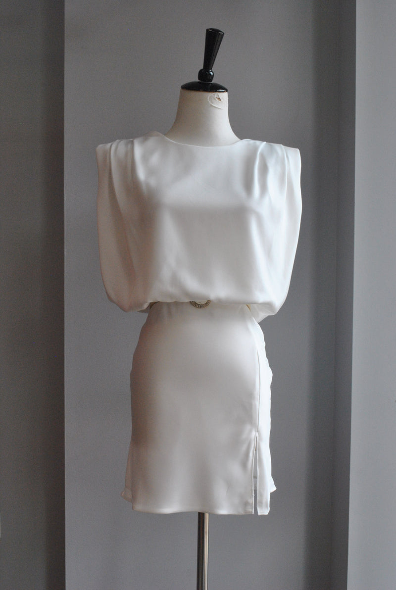CLEARANCE - WHITE SILKY MINI DRESS