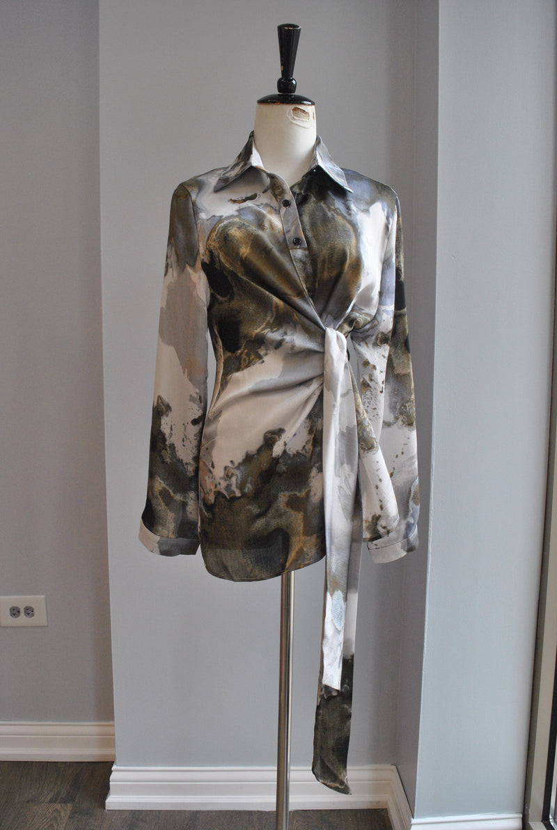 GREY MARBLE BLOUSE WITH SIDE TIE