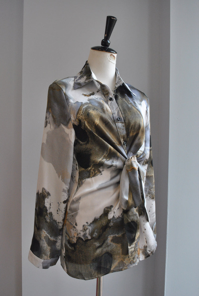 GREY MARBLE BLOUSE WITH SIDE TIE