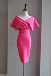 HOT PINK BANDAGE FIT PARTY DRESS WITH A BELT
